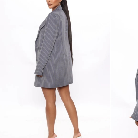 Fashion Nova Gray Blazer Pinstripe Short Set - Picture 3 of 8